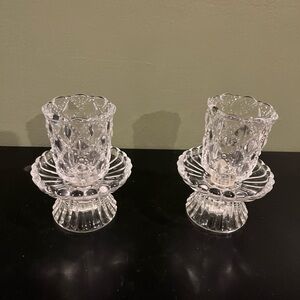RETIRED PartyLite "The Quilted Crystal Pair" Candlestick/Votive Holder Set of 2